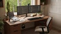 Modern Home Office Workspace with Coding Setup Technology & Remote Work Royalty Free Stock Photo